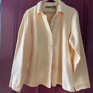 Relativity Embroidered Details Button Up Collared‎ Suede Butter Yellow Top Sz Lg